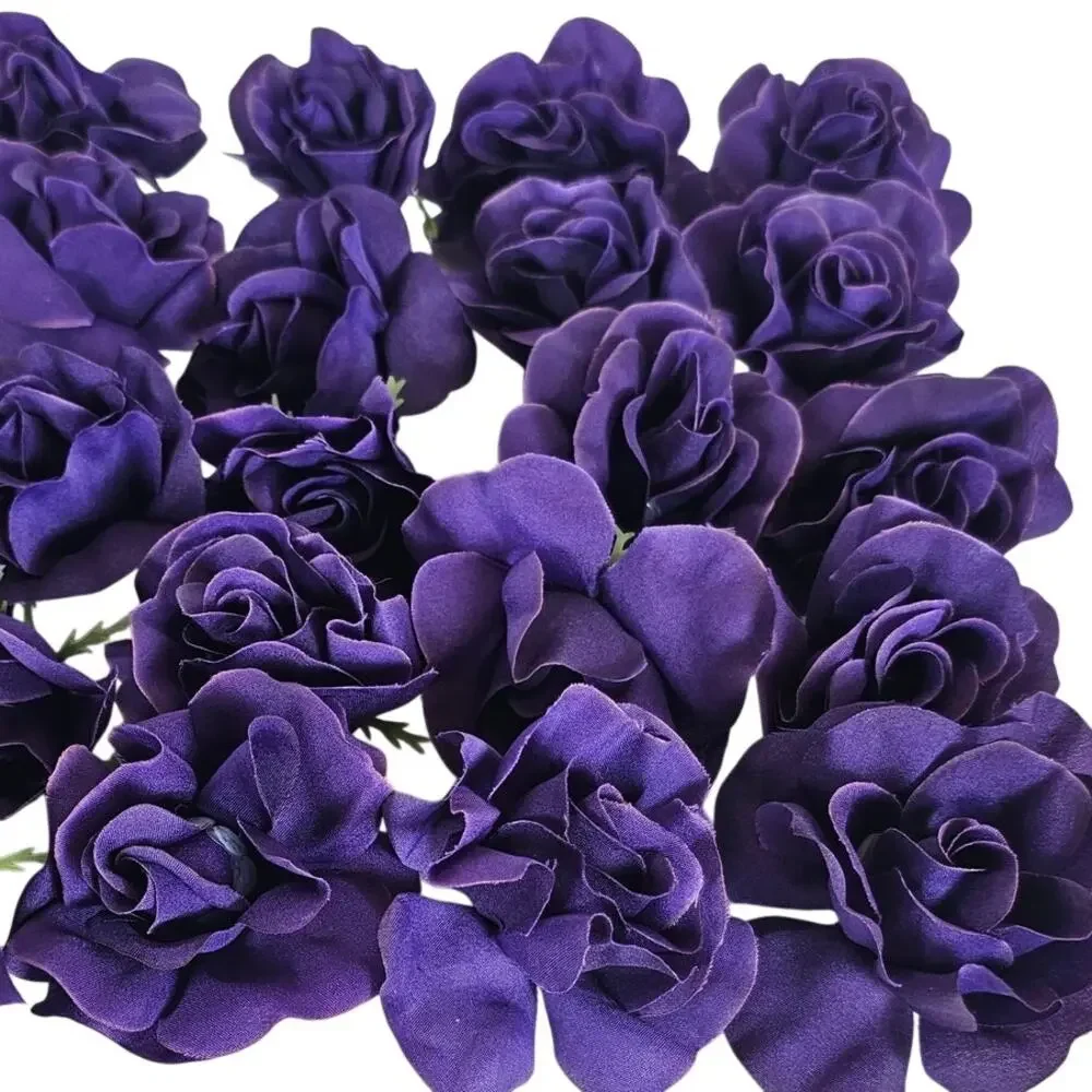 50 Purple Silk Rose Heads Stemless Wedding Floral Craft DIY Wreaths 2.5in